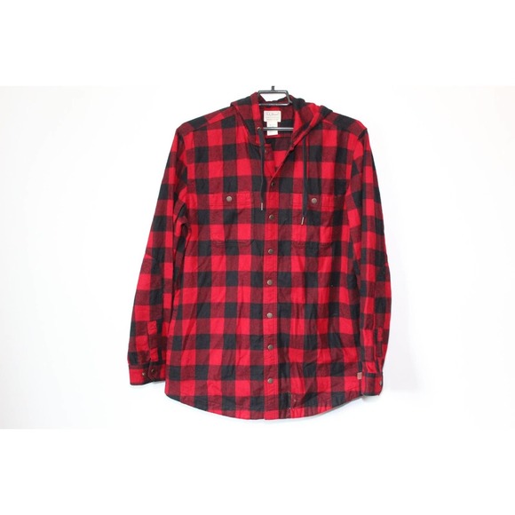 L.L. Bean Men's Scotch Plaid Flannel Hooded Shirt Tartan Red Large Tall H13844 - Picture 2 of 10